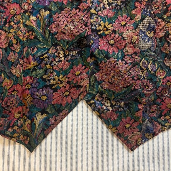 Vintage 1990s 80s Floral Kensington Square Long Sleeved Vest Jacket Top - Size L - Picture 6 of 11